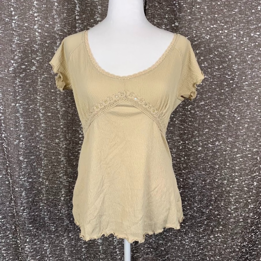 Vintage Zoey Beth Plus Babydoll Top Crochet Trim Boho Fairy Y2K Women's 1X